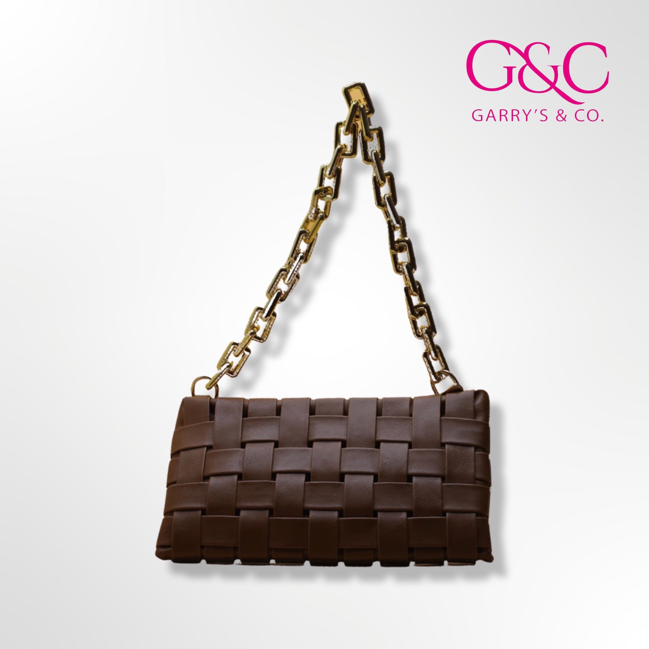 G&C WEAVING CHOCOLATE CLUTCH WITH CHAIN STRAP 8B